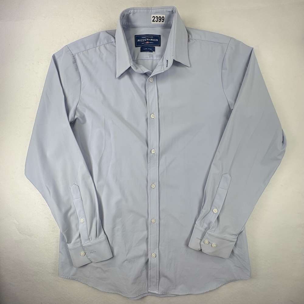 Mizzen+Main Leeward Dress Shirt Mens XL Blue Trim Fit Made In USA Stretch LS